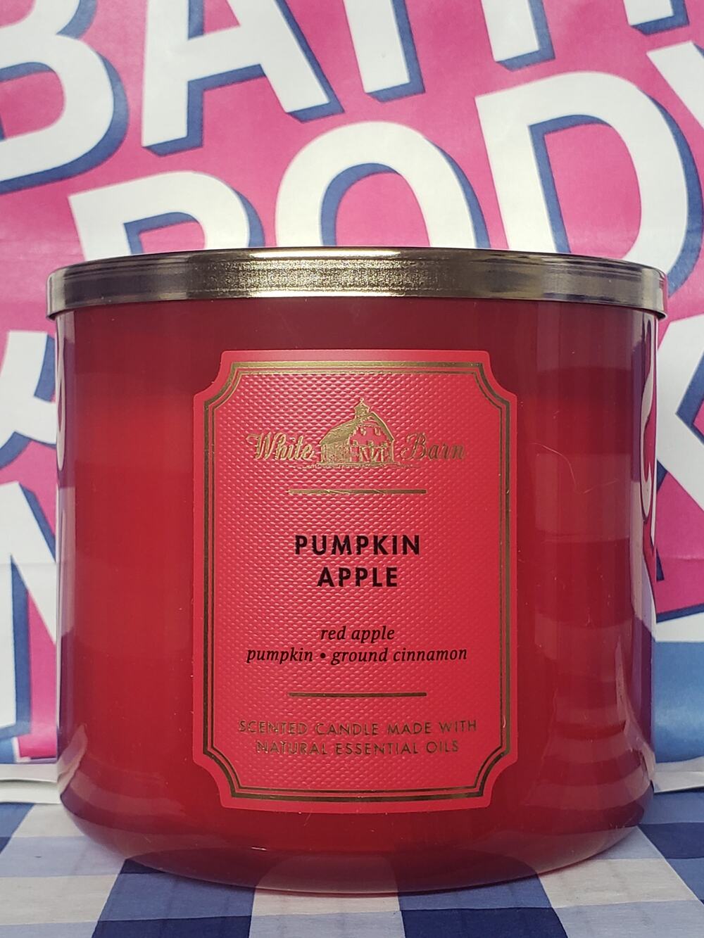BBW Pumpkin Apple - Red Apple Pumpkin Ground Cinnamon Large 3 Wick Candle